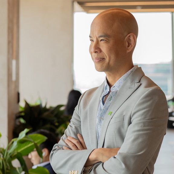 A candidate seated at a desk.